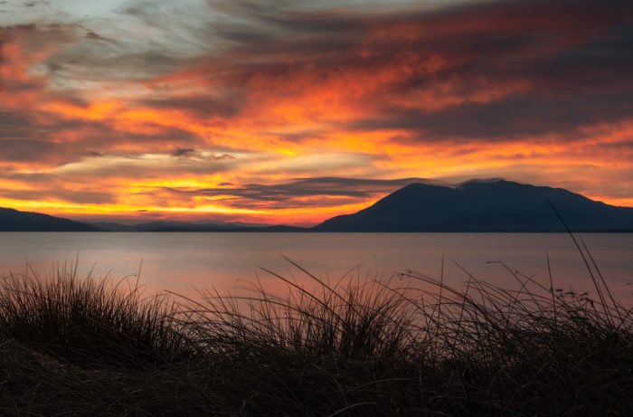 Clear Lake sunset with view of Mt Konocti